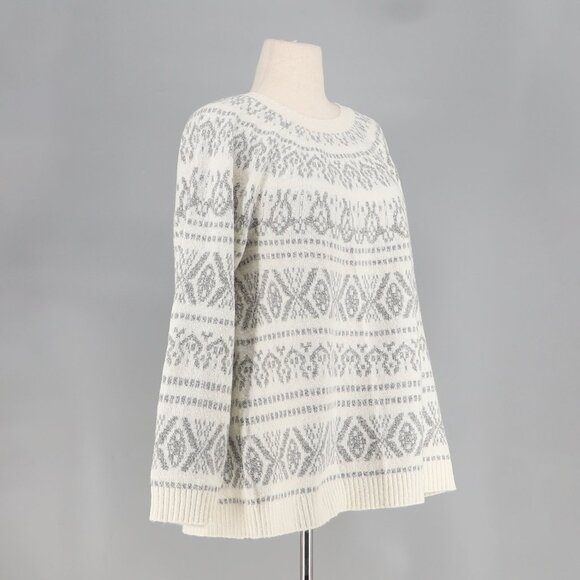 J.JILL Fair Isle Cable Knit Cozy Sweater Barley Ivory/Gray Size 1X - Picture 3 of 7